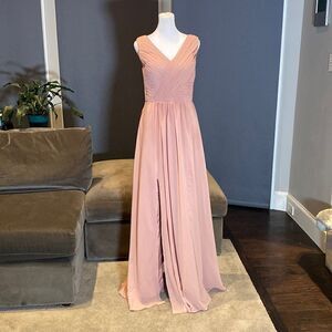 Women’s V-Neck Ruched Full Length Chiffon Bridesmaid Formal Dress Size S NWOT